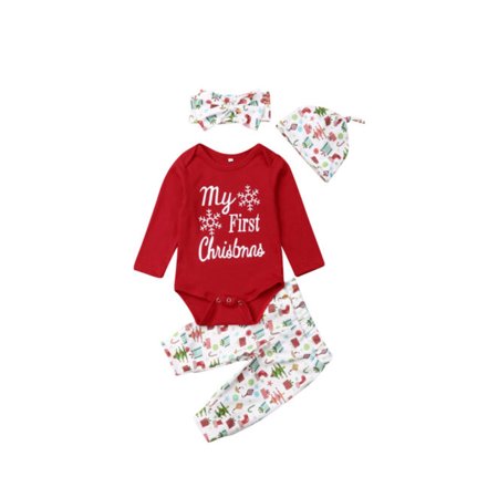 

Christmas 3Pcs Outfit Set Newborn Baby Girls Boys My First Christmas Rompers+Long Pants+Hat Clothes