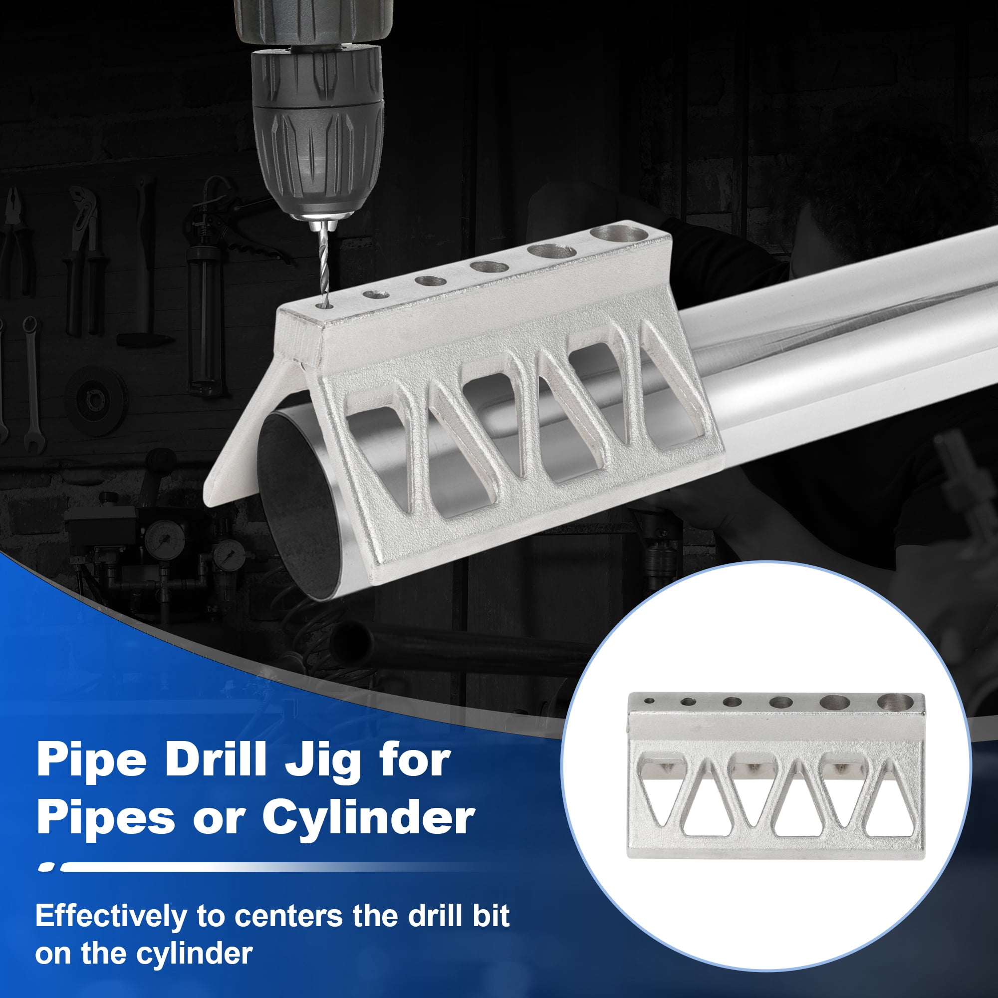 Unique Bargains Handheld Pipe Drill Jig for Pipes or Cylinder Drilling Guide Block