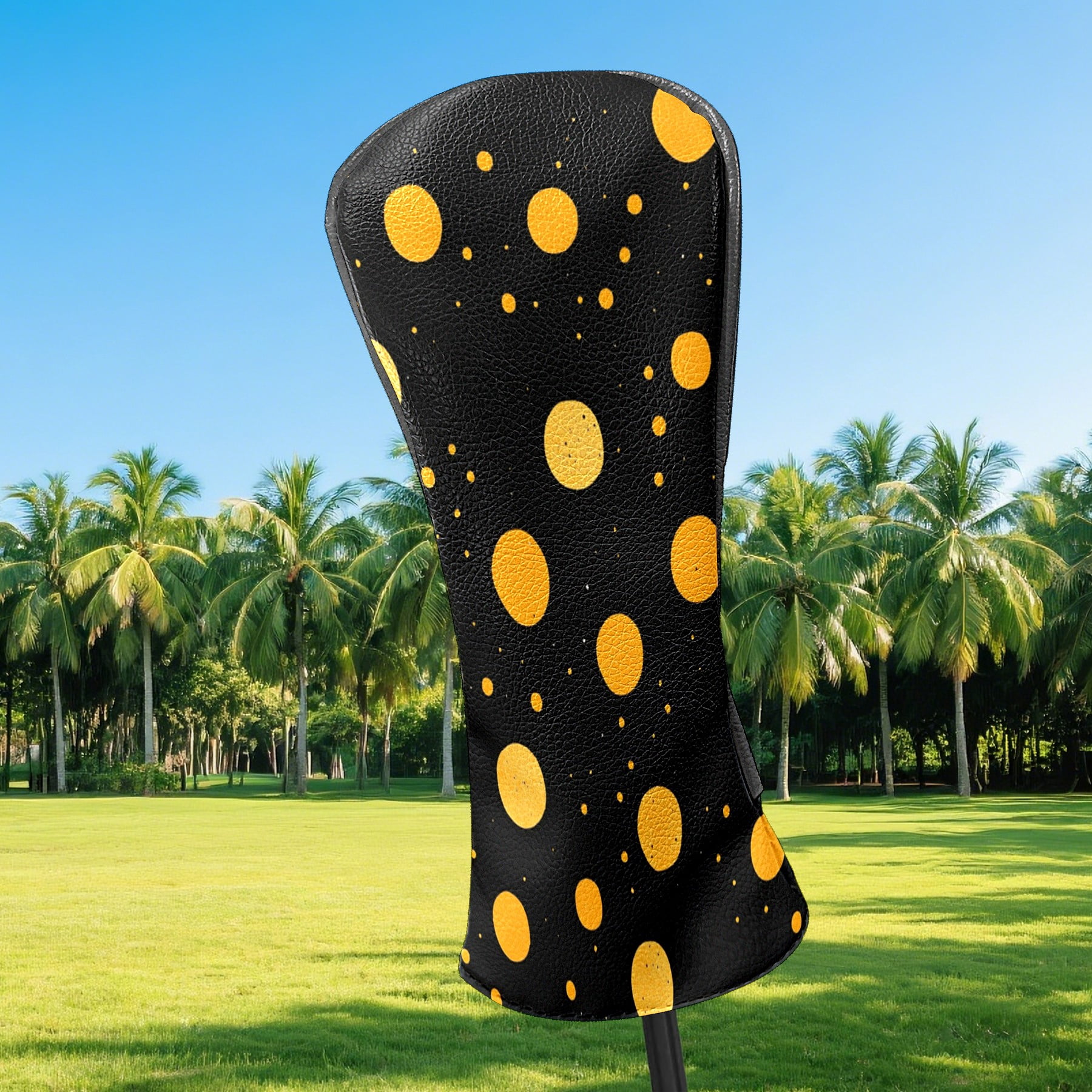 Golf Club Covers PU Leather Waterproof Head Covers for Fairway Woods Hybrids Yellow Polka Dots
