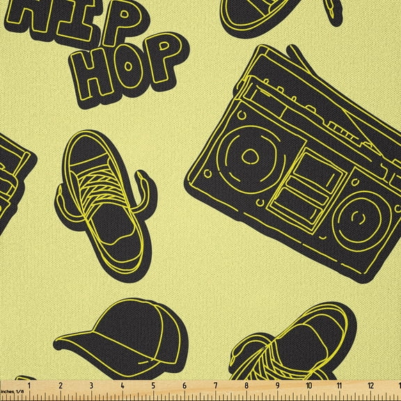 Ambesonne Hip Hop Fabric by the Yard Microfiber, Subculture Theme Print, 3 Yards, Pale Yellow Yellow