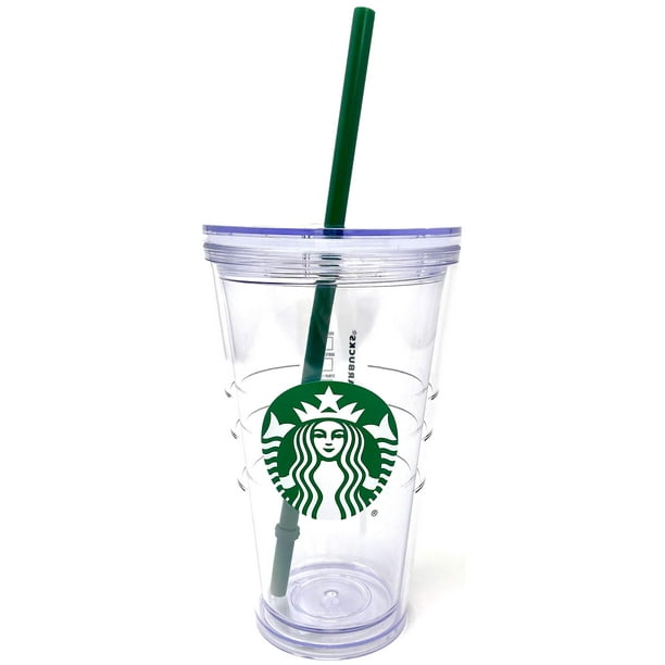 Vaso para bebidas frías Starbucks Core FY21, 480 ml, transparente con pajita verde
