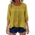 thumbnail image 5 of Holzkary Linen Shirts for Women Mexican Shirts Peasant Tops Soft Comfy Blouse Cotton Linen Tops Retro Embroidered Boho Tops Going Out Tops Crew Neck Blouses Loose Fit Blouses Work Tees, 5 of 7