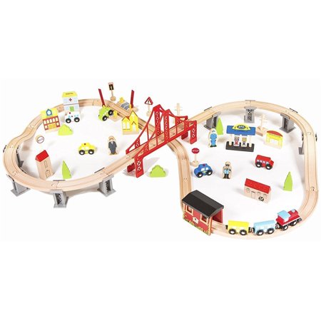 70pcs Baby Toy Wooden Train Set Learning Toy Kids Children Fun Road Crossing Track Railway Play Multicolor Children's Educational Toys Children's Car Toys Set