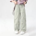 thumbnail image 5 of RRMuAzgs Girls Cargo Pants Elastic Waist Trousers Kids Wide Leg Jogger Pants with Multiple Pockets 5-15 Years, 5 of 6