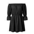 thumbnail image 1 of Women Dress Off Shoulder Solid Color Clothing 1 3 5 Ruffled Sleeve Fall Dress, Black, XL, 1 of 8