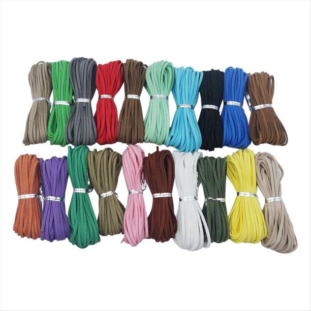 20 paquetes de cordón de gamuza de 3 mm, encaje de cuero sintético, carretes planos para pulseras, collares y manualidades con cuentas.