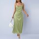 thumbnail image 4 of Maxi Vestido Formal para las Mujeres Satín Cuello de Vaca Correa de Espagueti Color Sólido Elegante Vestido Ajustado, Vestido de Noche de Poliéster Suave, 4 of 7