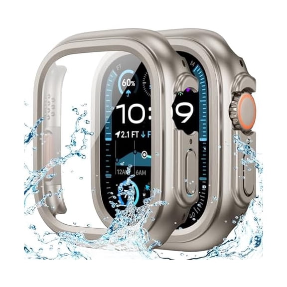 Waterproof Case Compatible for Apple Watch Ultra 3/2/1 Screen Protector 49mm, Hard Bumper with Tempered Glass for iWatch Cover 49 mm