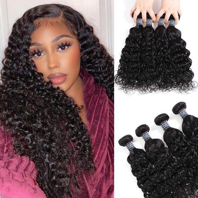 Amella Hair Cabello virgen brasileño Onda de agua 8A Cabello brasileño Tejido natural 4 paquetes Extensiones de cabello humano 100% sin procesar Color negro natural (14 16 18 20)