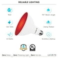 thumbnail image 3 of Luxrite LED PAR38 Flood Red Light Bulb, 8W=45W, Damp Rated, UL Listed, E26 Base, Indoor Outdoor, Decoration 2 Pack, 3 of 7