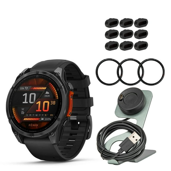 Garmin Fenix 8 47mm GPS Smartwatch (Slate Gray and Black) Bundle with Portable Charger Stand and Screen Protector Film