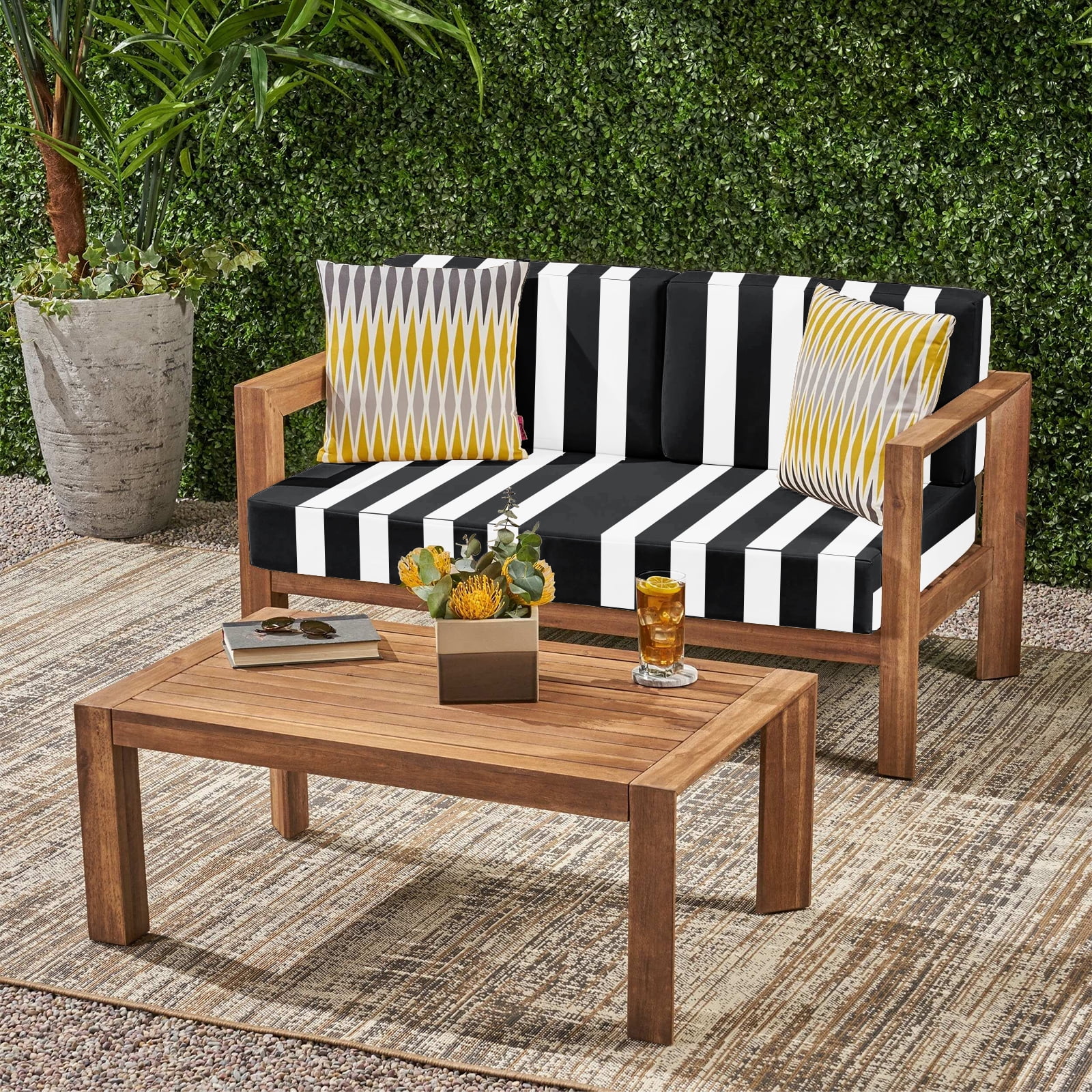 DTTRA Outdoor Loveseat Cushion Set, 48 x 24 Inch, Water Repellent, 3-Year Fade Resistant, Patio Furniture Cushions with Removable Cover, Ties and Hidden Zipper for Sofa Bench Couch Pads Set
