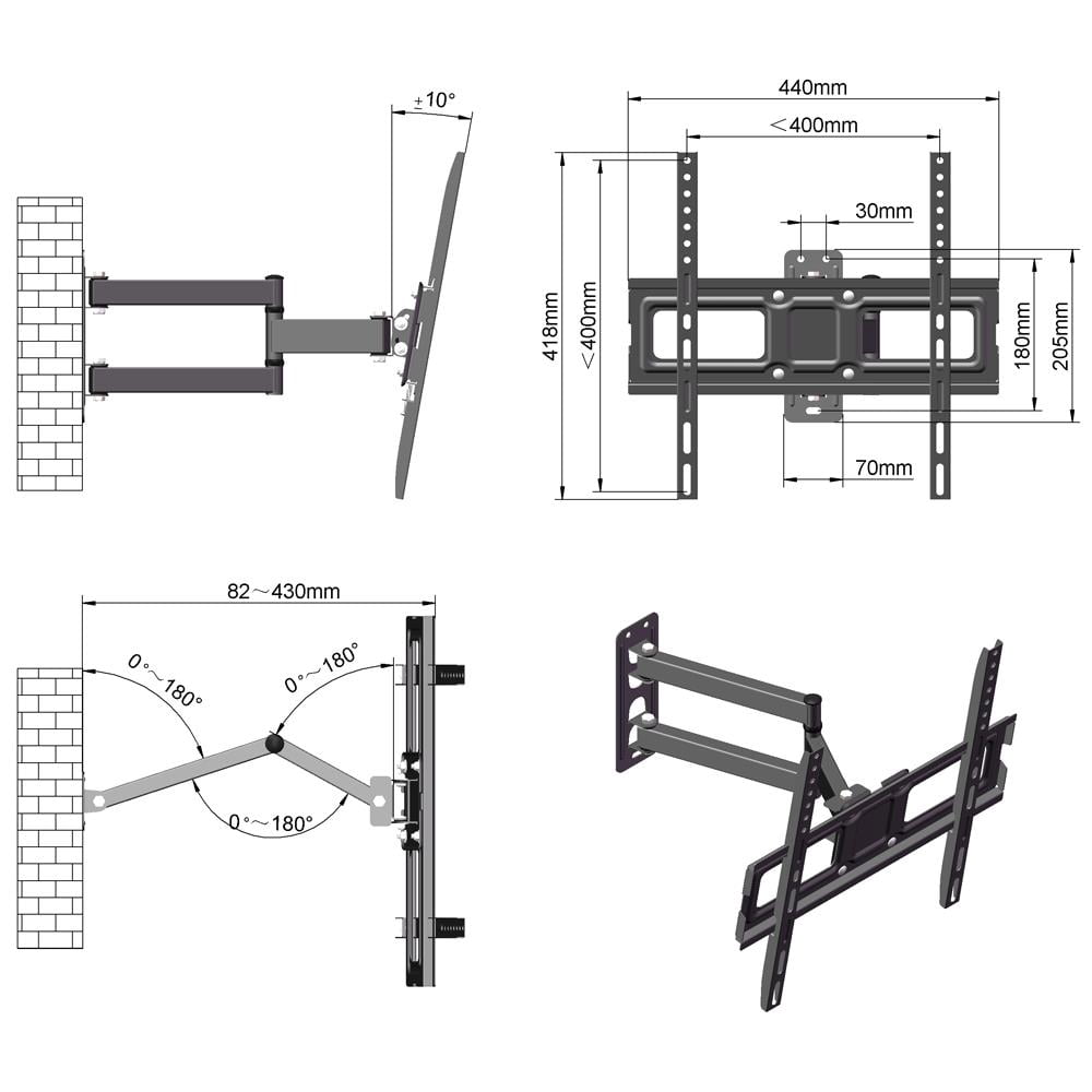 Ktaxon Full Motion TV Wall Mount Bracket Tilt Swivel 30 inch-60 inch  LED LCD Black