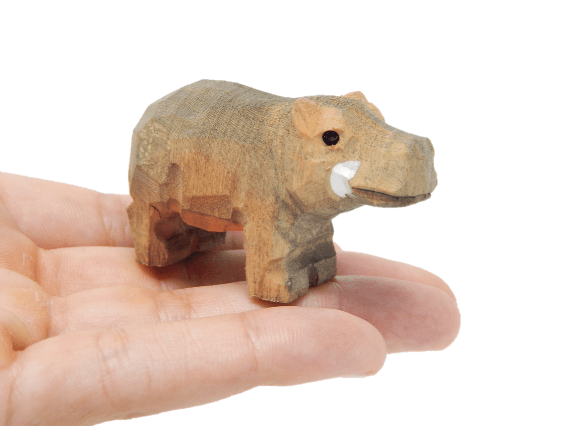 Hippo Small 2" Wooden Pygmy Hippopotamus Figure Africa River Horse