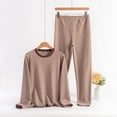 thumbnail image 2 of Htigea Thermal Underwear for Women Striped Print Long Johns Set Cold Weather Winter Crewneck Shirts & Bottoms Base Layer Khaki XXXXXL, 2 of 3