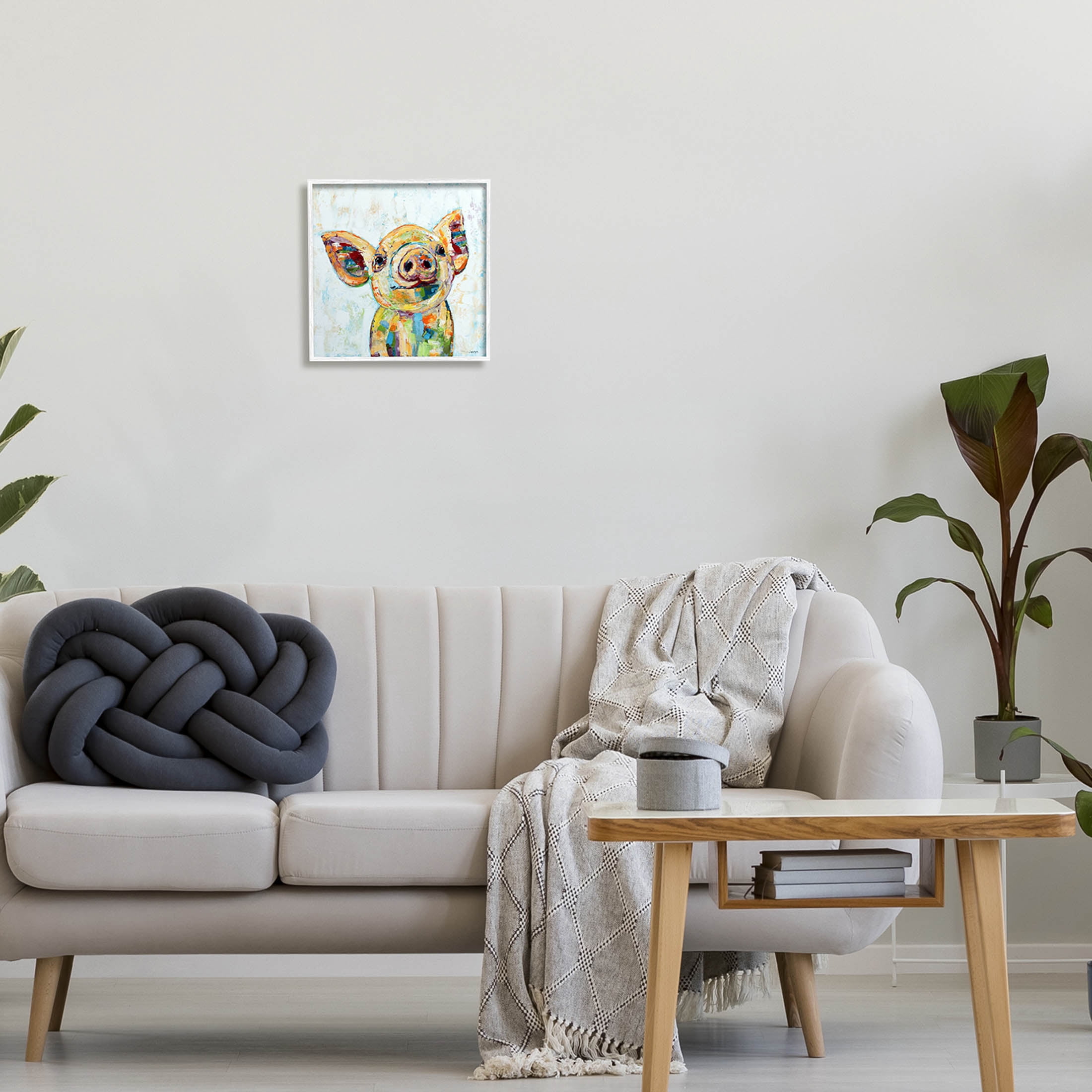 Happy Farm Pig Modern Composition Animals & Insects Painting White Framed Art Print Wall Art