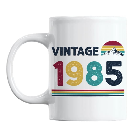 Vintage 1985 feat Retro Sunset with Mountain, Birth Year Coffee & Tea Mug (11oz)