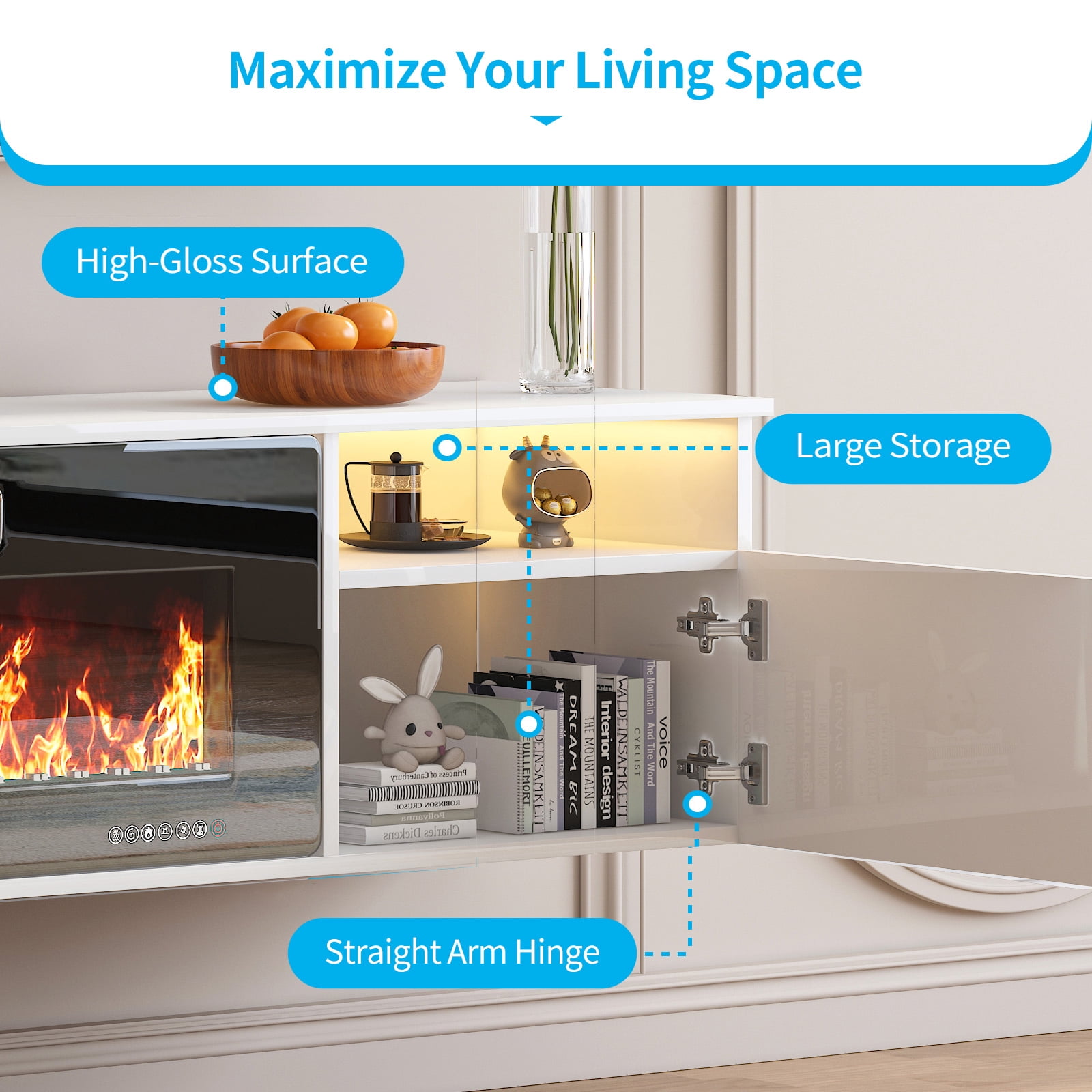 TABU 80" Floating Fireplace TV Stand with 36" Electric Fireplace,Wall Mounted TV Stand with Fireplace for TVs up to 90",White