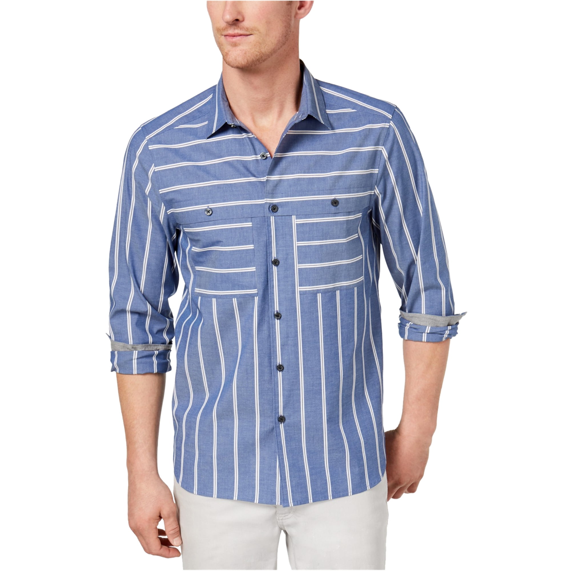 Kenneth Cole - Kenneth Cole Mens Wide Stripe Button Up Shirt - Walmart ...