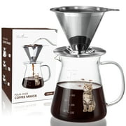 Comfome Pour Over Coffee Maker 17 oz, Drip Coffee Maker Pour Over with High Heat-resistant Carafe and Permanent Stainless Steel Filter , Portable Coffee Pour Over Maker Perfect for Home or Office