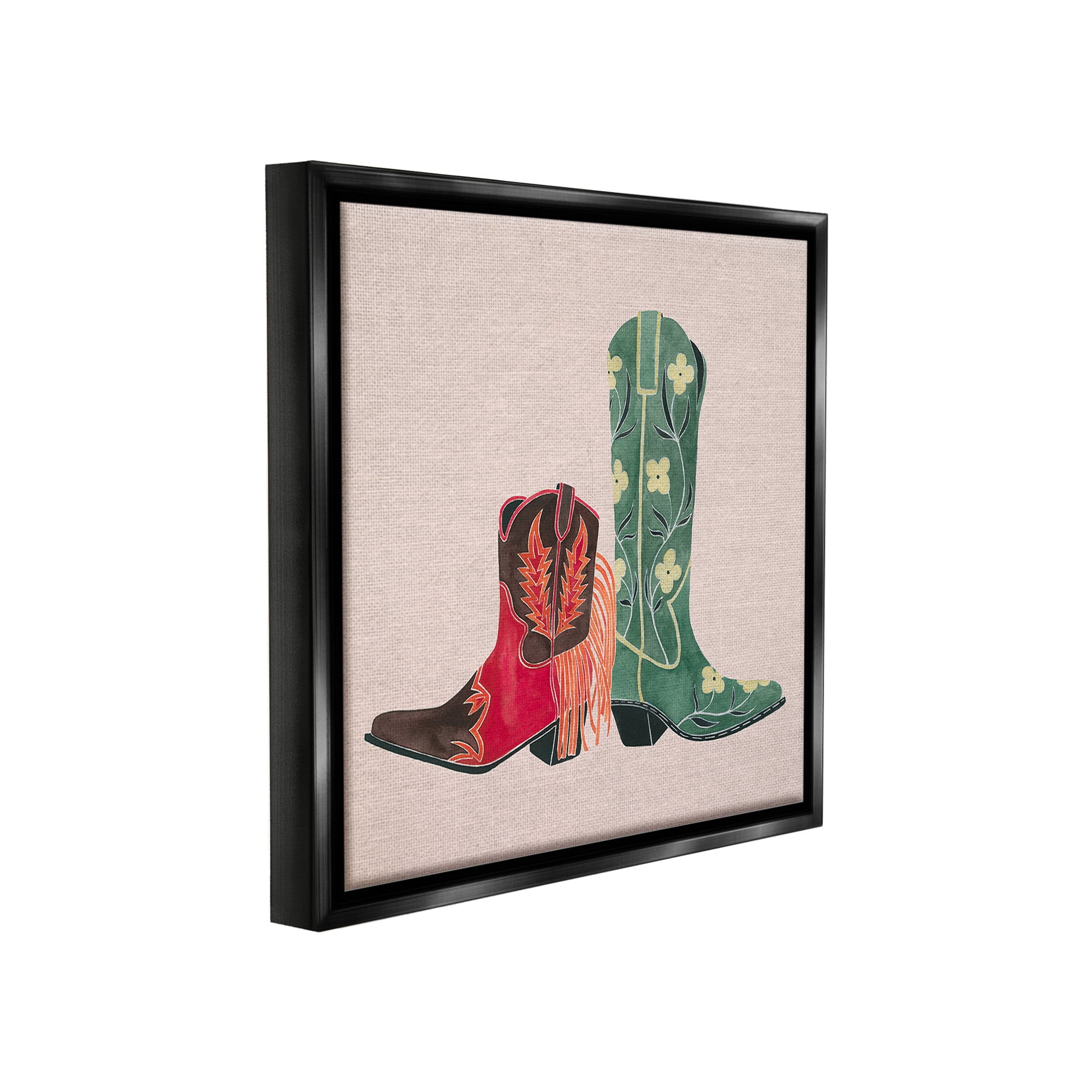 Stupell Industries Patterned Cowgirl Boots Beauty & Fashion Painting Black Floater Framed Canvas Art Print Wall Art, 25 x 25