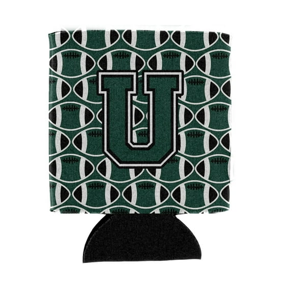 Carolines Treasures CJ1071-UCC Letter U Football Green and White Can or Bottle Hugger  Can Hugger multicolor