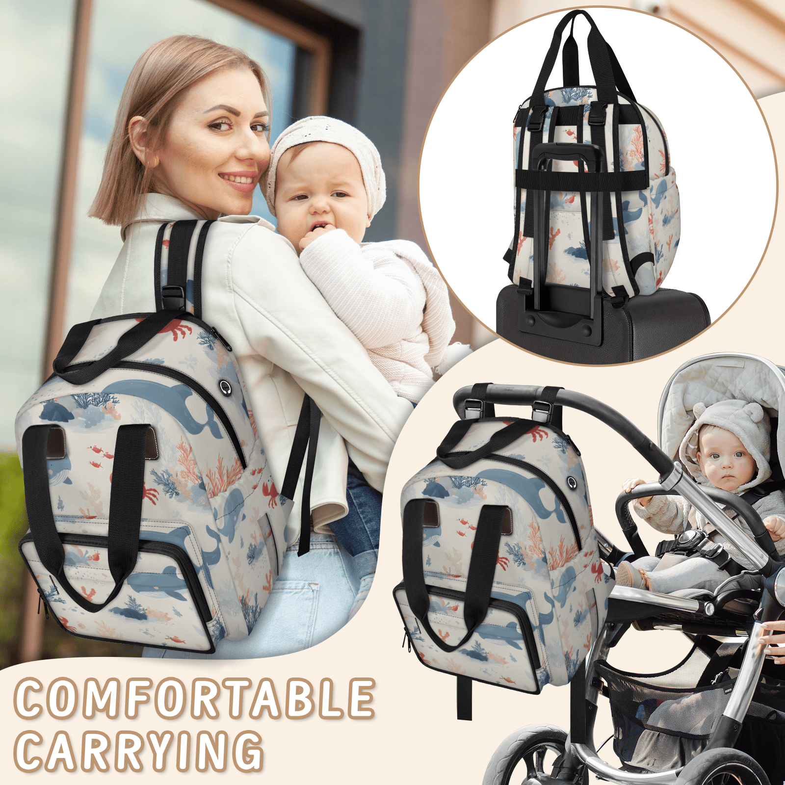 Multifunctional Diaper Bag Backpack with USB Port & Stroller Straps,Large Capacity Maternity Baby Bag for Mom & Dad