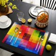 thumbnail image 4 of Colorful Rainbow Checkered Pattern Summer Placemats Table Placemats Set Of 4-Linen Kitchen Washable Placemats Table Mats 11.8"x17.7" Non-Slip Heat Resistant, 4 of 6