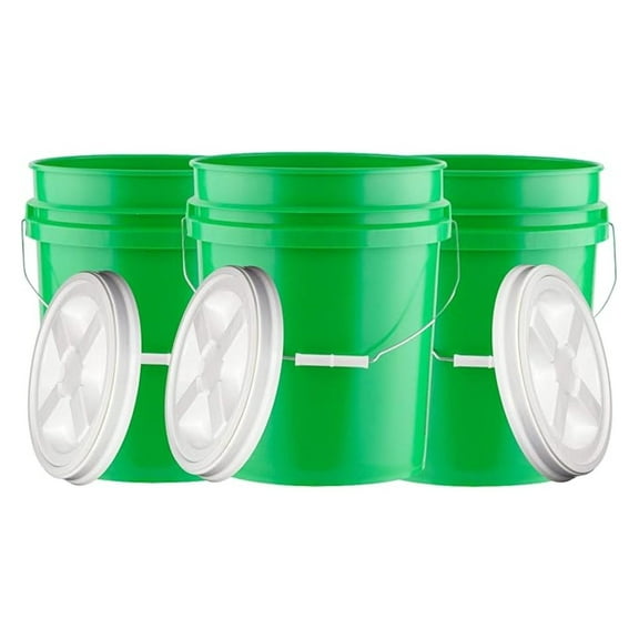 5 Gallon Buckets with Lids (3 Pack) - Food Grade BPA Free - Made in USA - Airtight Storage Pails for Food, Garden, Emergency - Green