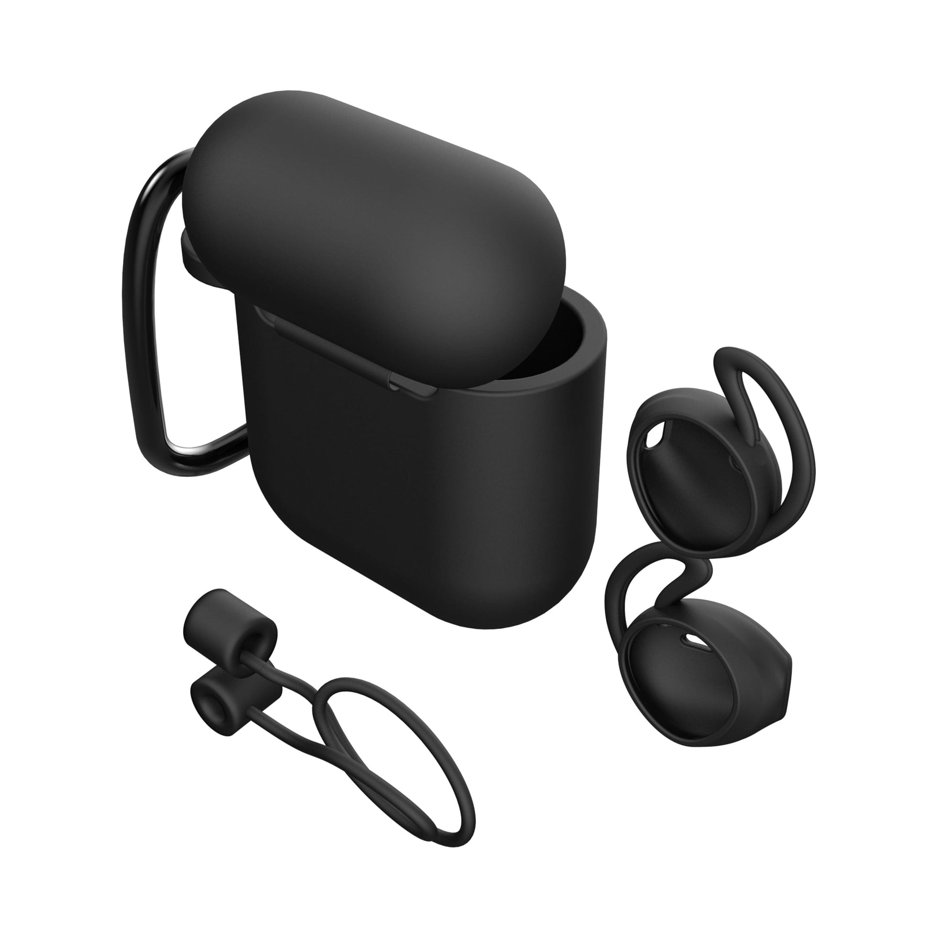 Airguards Protective Silicone Set for Apple AirPods 1st & 2nd Gen, Case w/ Carabiner, Sport Hooks, Neck Strap