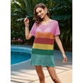 thumbnail image 6 of Swimsuit Cover Up for Women 2025 Crochet Bathing Suit Swimwear Mesh Knit Beach Dress Summer Clothes Rainbow Color L, 6 of 8