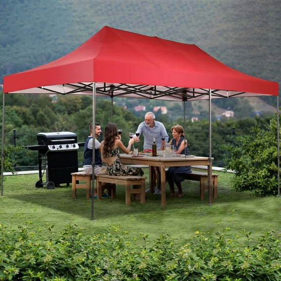 Ainfox 10x20 Heavy Duty Pop up Canopy Tent,Outdoor Shade Instant Folding Event Gazebo with Wheeled Bag,Red