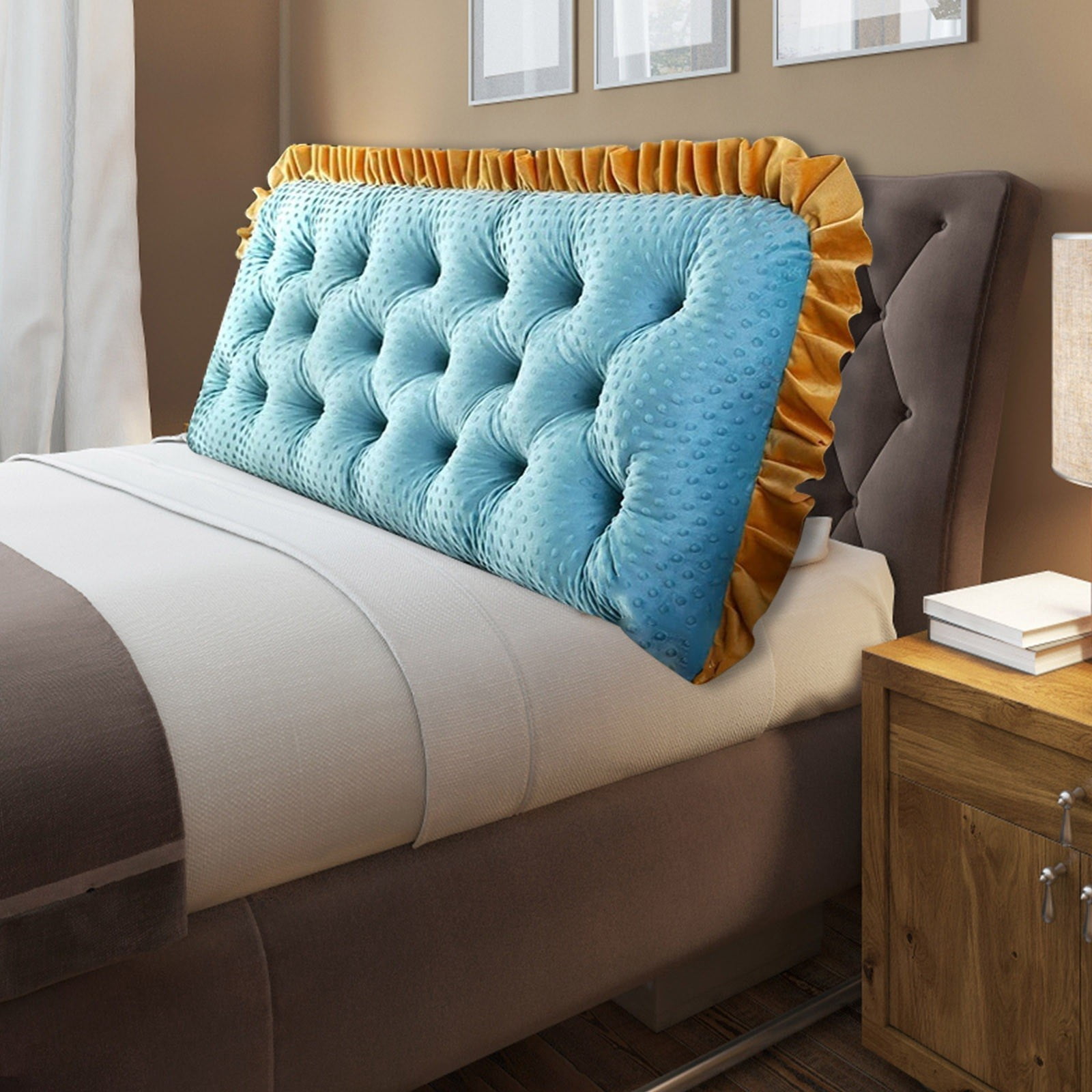 Velvet Headboard Wedge Pillow King Double Size Backrest Cushion for Bed with Removable Washable Cover Bedside Support Bolster Reading Pillow for Daybed Bunk Bed Dorm
