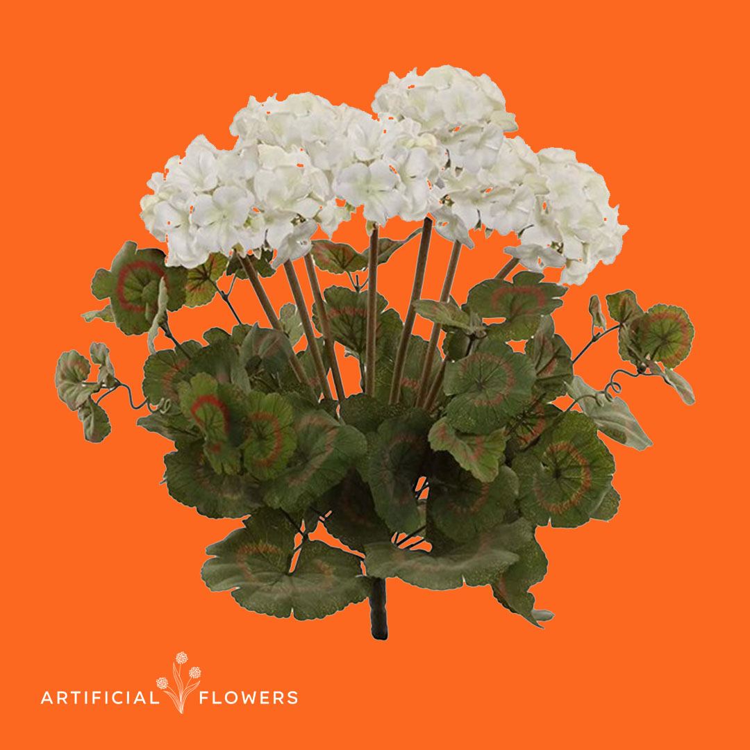 White Geranium Artificial Plant, 18" UVResistant Decor, 2Pack