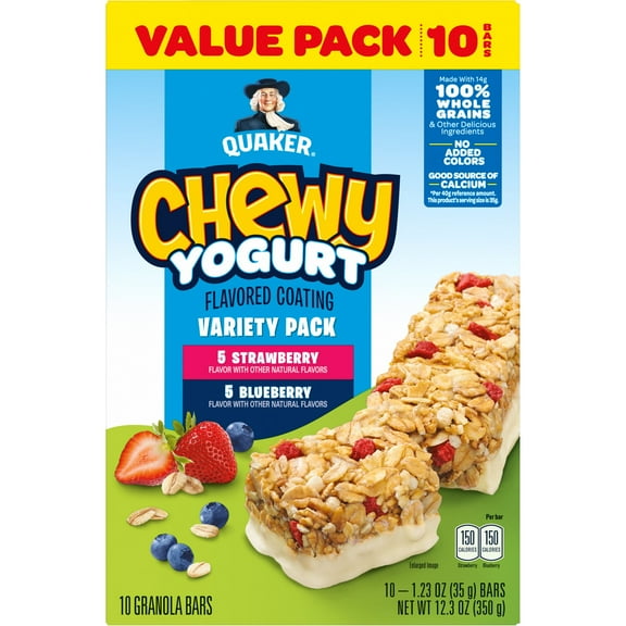 Chewy Yogurt Bars by Quaker – Strawberry and Blueberry Snack Bars with Whole Grains, 12.3 oz