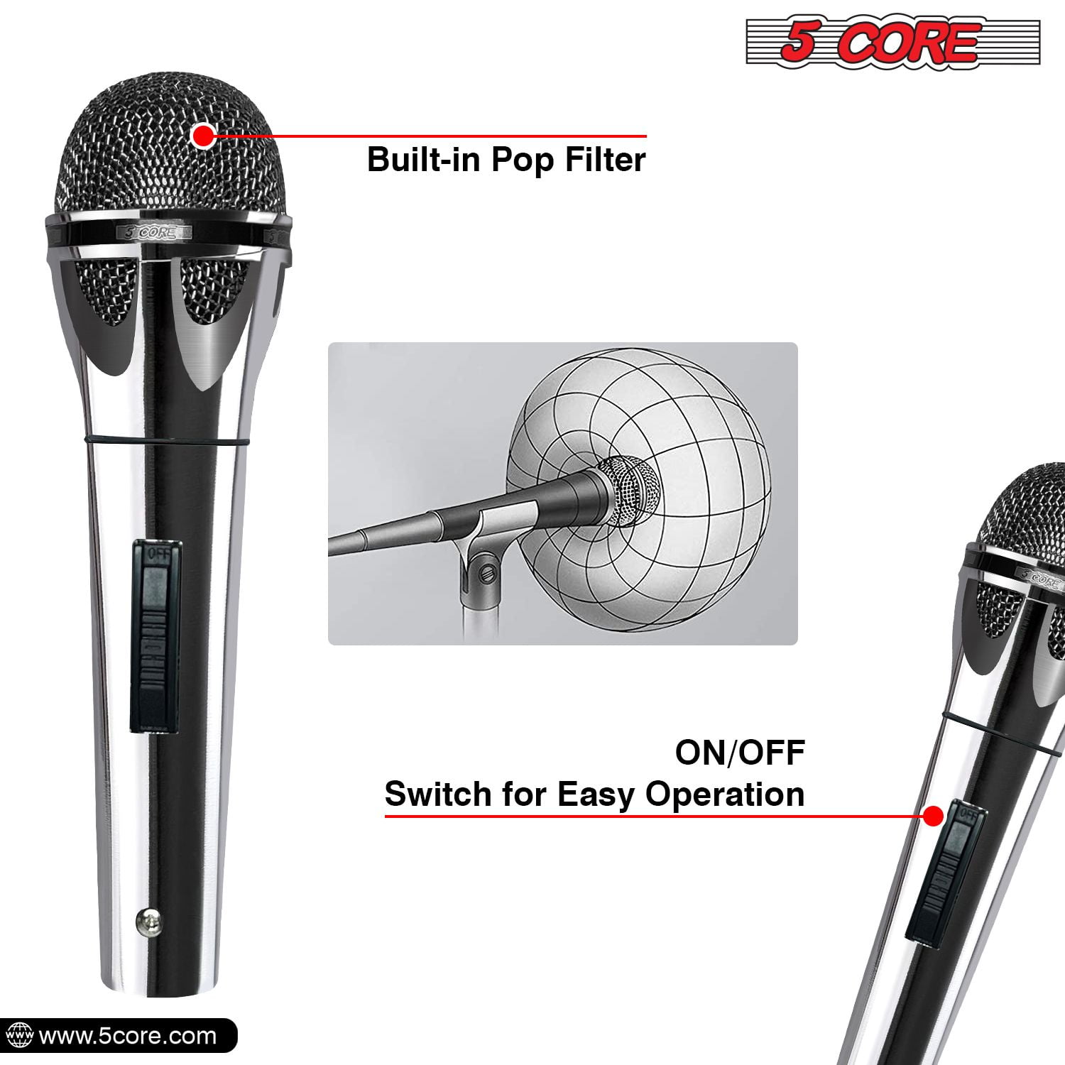 Microphone Dynamic Vocal Handheld Mic Cardioid Unidirectional Microfono w On Off Switch + XLR Audio Cable for Singing Karaoke Public Speaking & Parties - PM 817 CH