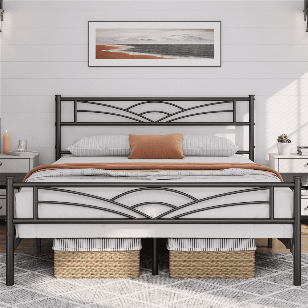 Renwick Skylar Cloud-Inspired Design Metal Platform Bed, Queen, Black, Adult
