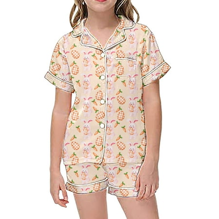 

Outfits for Teenage Girls 2 Piece Pajamas for Graphic Print Short Sleeve Button Shirt Shorts Suits for Kids