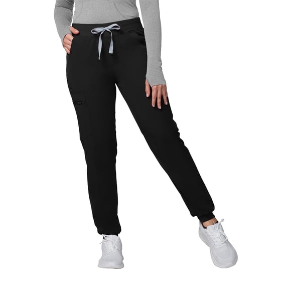 Kitmaz Scrub Pants for Women - Mid Rise 4-Way Stretch Anti-Wrinkle Slim Fit Jogger Pants, Drawstring & 5 Pockets(Black,2XL)
