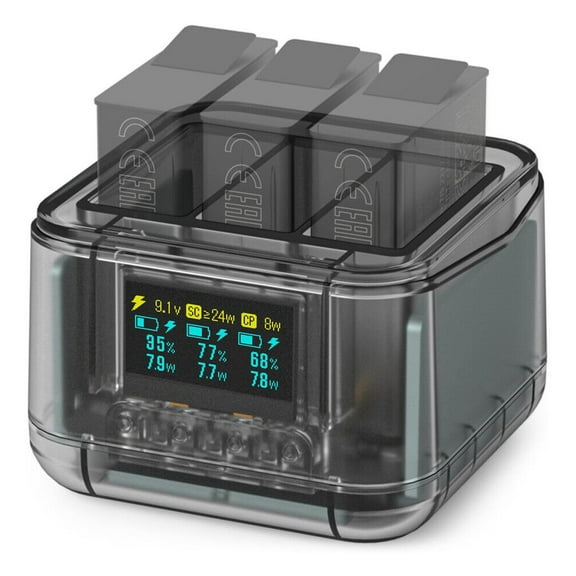 Battery Charger for GoPro Hero 13, 24W OLED Screen Intelligent Charger for Hero 13 Battery, Triple Slot Fast Charging Hub for Go Pro Hero 13 Black