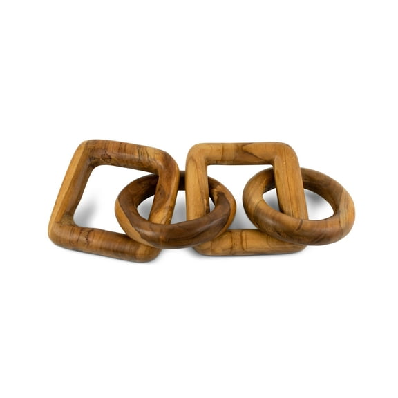 Wood Chain Link Sculpture – Hand Carved 2 Round 2 Square Link Decor, Rustic Modern Accent