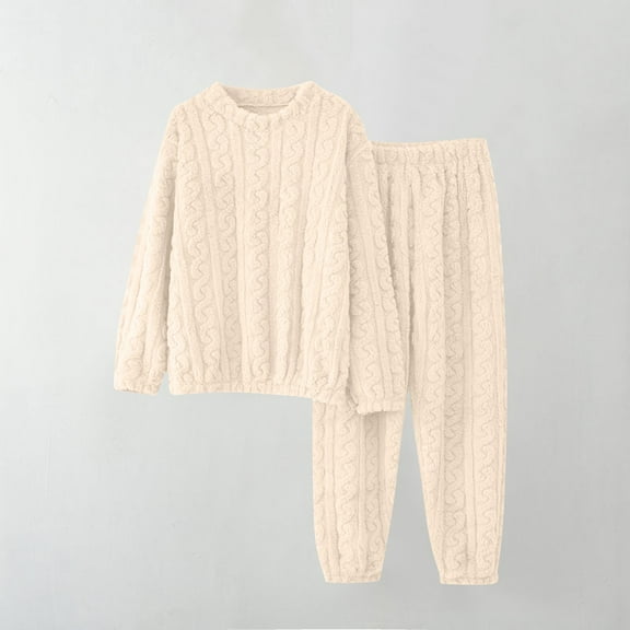 BLCHUNen Flannel Pajamas Sets for Women Cable Knitted Crew Neck Pullover Loungewear Casual Long Sleeve Warm Winter Outfits