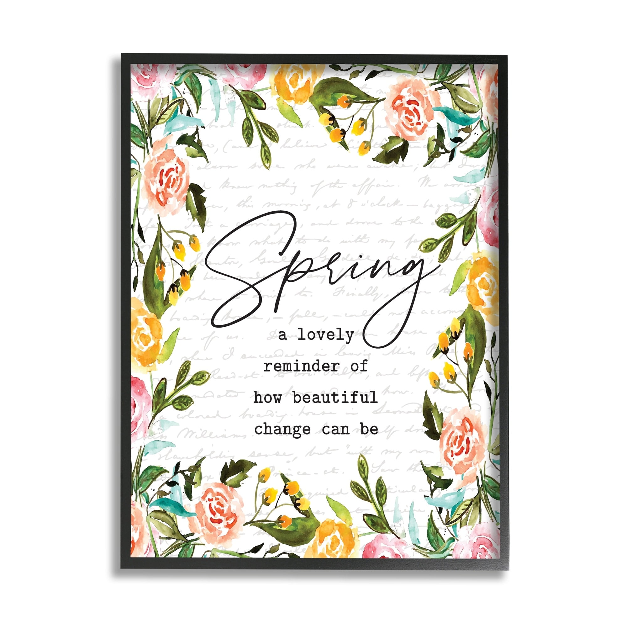 Cheerful Spring Typography Quote Floral Blossom Border Gray Framed Giclee Art, 16 x 20, Made In USA