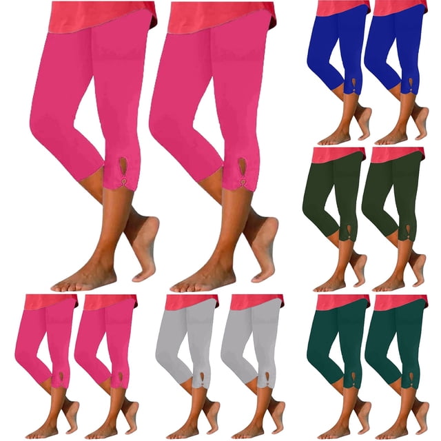 Dazajoo 2 Pack Capri Leggings for Women Tummy Control Yoga Workout Cropped Pants Basic Solid Color Knee Length Running Legging Capris,Green,XXL