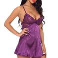 thumbnail image 4 of Ropa de dormir de encaje Lencería para mujer Conjunto de ropa interior de camisón con correa para niña, Morado, L Scienceny XX000068-17, 4 of 7
