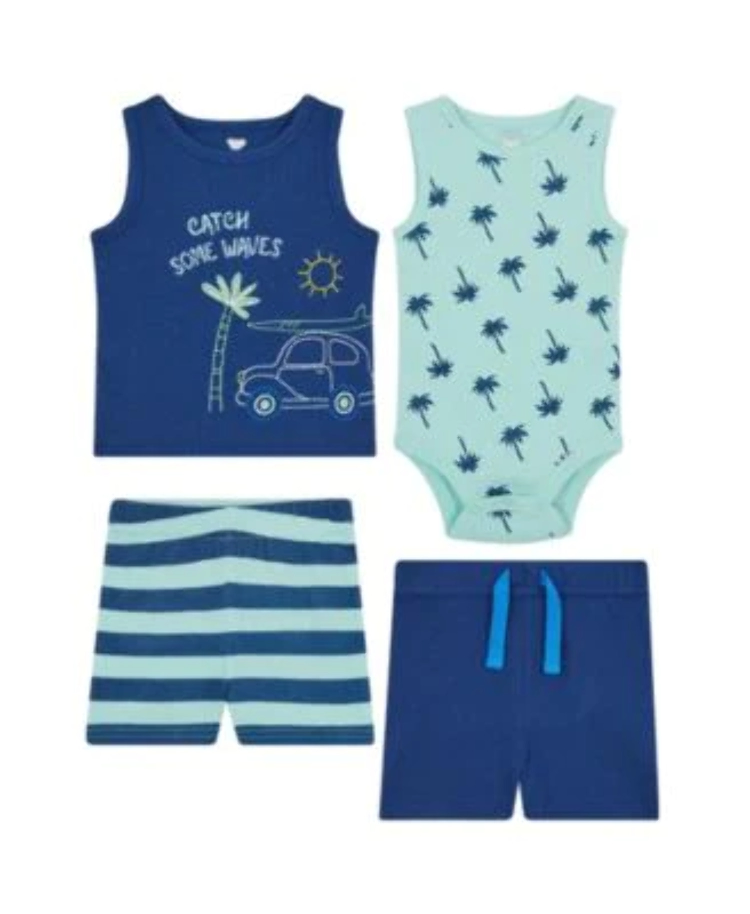 Baby Boys Shorts, Bodysuit and Tank Tshirt, 4 Piece Set Newborn