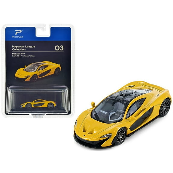 McLaren P1 Volcano Yellow Metallic with Black Top "Hypercar League Collection" 1/64 Diecast Model Car by PosterCars