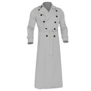 JURANMO 90% off Clearance Sale Trench Coat for Men Full Length Double Breasted Lapel Long Coats Casual Slim Fit Fall Winter Classic Business Overcoat Gray XL