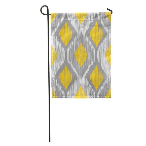 NUDECOR Ikat Pattern in Yellow and Grey Colors Tribal Pastel Garden Flag Decorative Flag House Banner 12x18 inch
