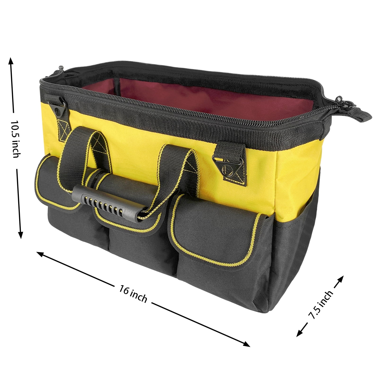 Yongzhenlite Garden Tools Bag 16inch Wide Mouth Tool Bag with Molded Base for Men heavy Duty,600D polyester fabric (Yellow color)
